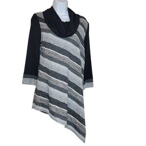 Michael Tyler Sweater Dress, Women S, Black, White & Gray Stripe, Cowl Neck, NWT